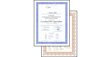 IPC-A-610 and J-STD-001 Training Certificates